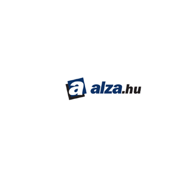 Kék alza.hu logó fehér háttéren, stilizált négyzetes „a” jellel és felirattal.