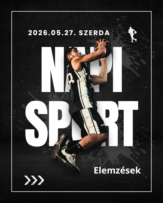 Fiatal férfi kosárlabdázó pózban, fekete háttéren nagy „NUTI SPORT” felirat és „Elemzések” szöveg.