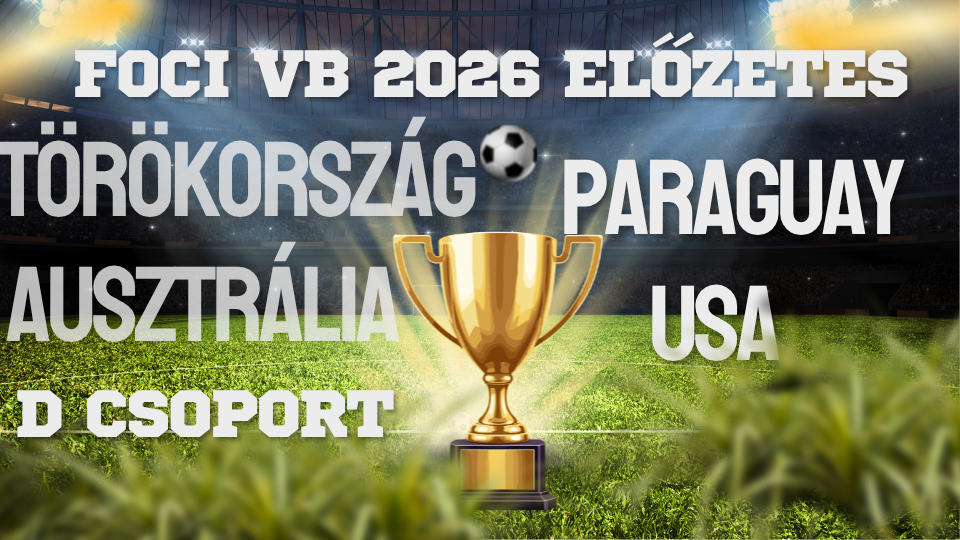 Arany kupa trófeával, futballlabdával és stadion háttérrel, „FOCI VB 2026” felirattal.