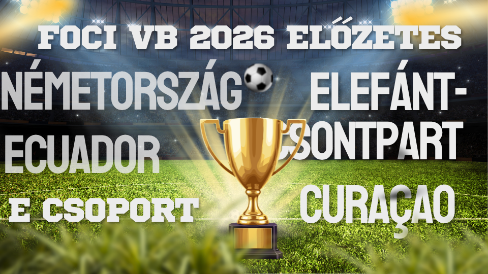 Arany kupa trófeával, futballlabdával és stadion háttérrel, „FOCI VB 2026” felirattal.
