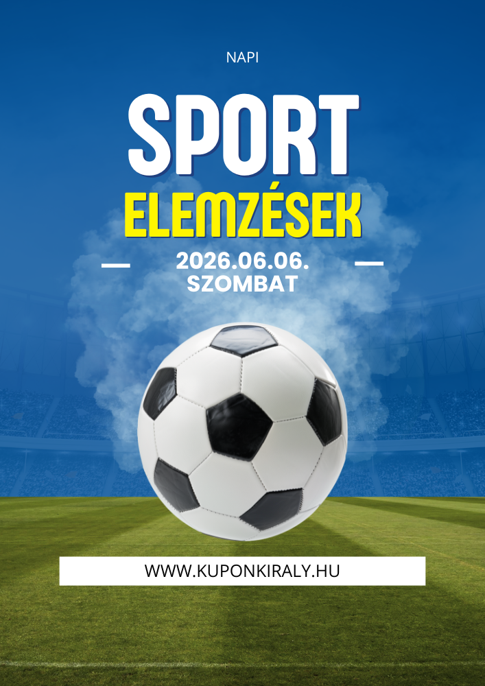 Futballcsapat ünnepel a stadionban, felül „NAPT SPORT ELHURT” felirat, alul dátum és „PÉNTEK”.