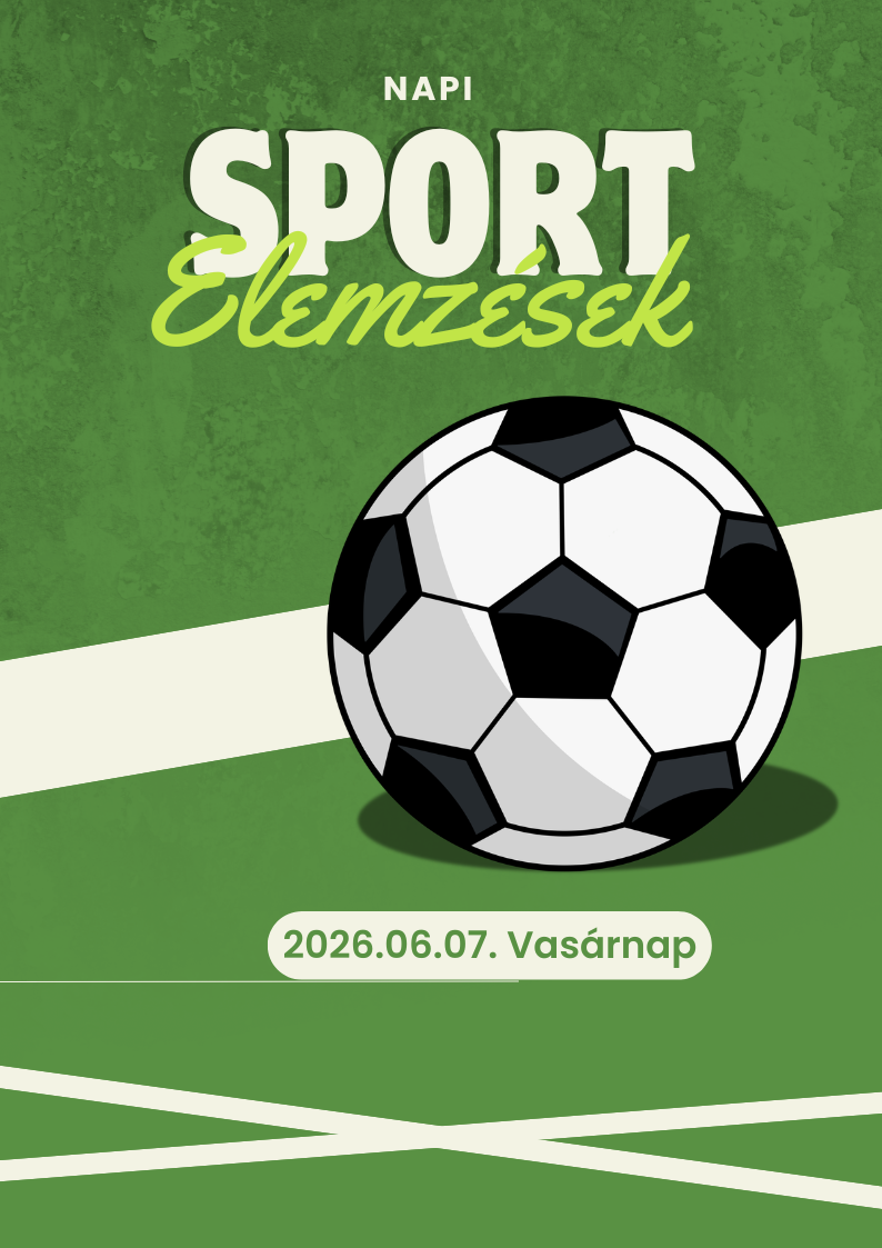 Futballcsapat ünnepel a stadionban, felül „NAPT SPORT ELHURT” felirat, alul dátum és „PÉNTEK”.