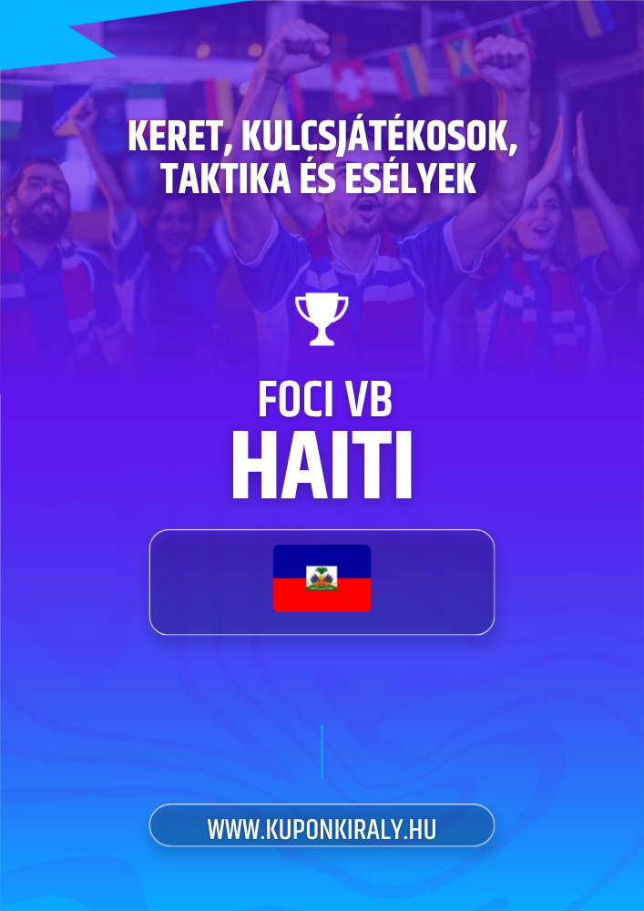 Lila-kék promóciós poszter, szurkolók karral, kupakép, FOCI VB HATI felirat és gombok.