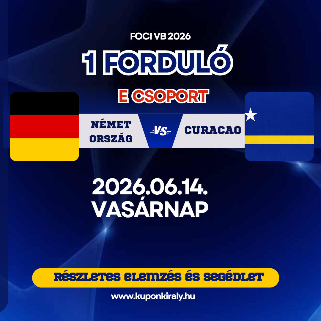 Foci VB 2026 1 Forduló: Németország–Curacao mérkőzés, 2026.06.14. vasárnap, kuponkirály.hu promóció.
