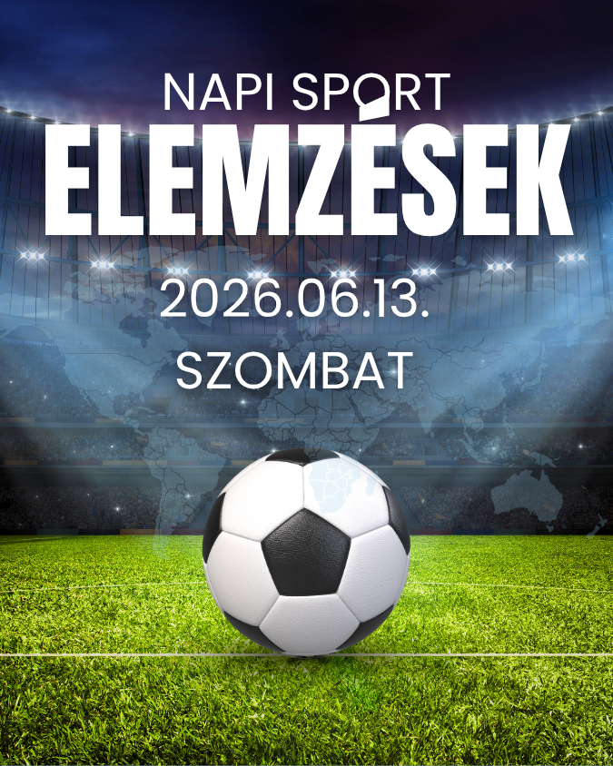 Futball-labda a zöld gyepen, stadion háttérrel, Napi Sport felirat és dátum: 2026.06.13. szombat.