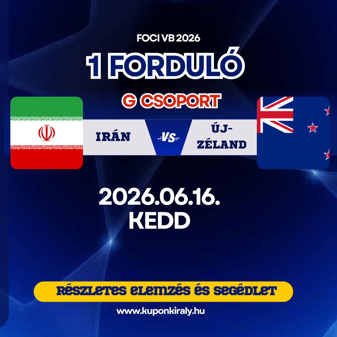 Foci VB 2026 1 forduló Irán–Új-Zéland mérkőzés, 2026.06.16., KEDD, kuponkirály.hu promóció.
