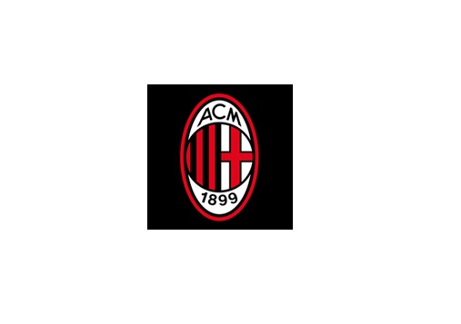 Fekete háttéren piros-fehér AC Milan címer, középen „1899” felirattal és stilizált monogrammal.