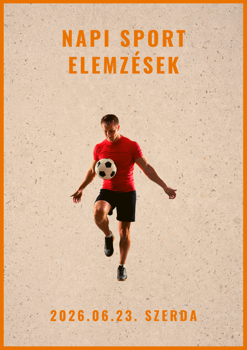 Focilabda zöld gyepen, háttérben stadion és világtérkép, felirat: Napi Sport, ELEMZÉSEK, 2026.06.20. szombat.