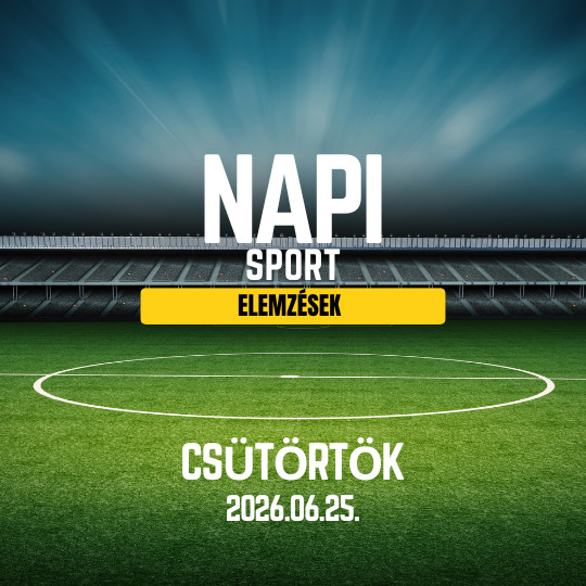 Futball-labda, stadionfények és kék pálya háttérrel, „NAPI ELEMZÉSEK” felirat, dátum: 2026.06.24. szerda.