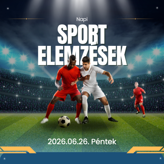 Futballisták küzdenek a pályán, stadionfényekkel, „Sport Elemek” felirattal és dátummal.