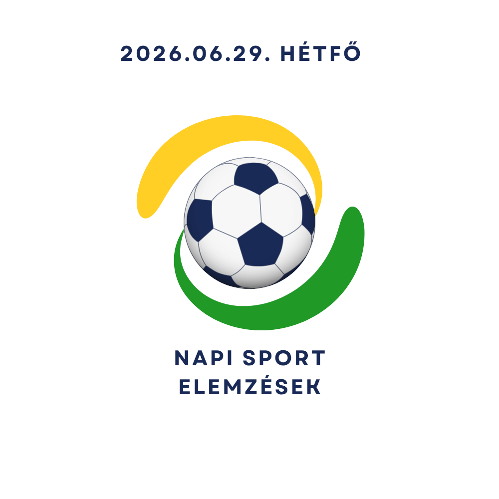 Sárga és zöld ívek között kék-fehér labda, felül dátum, alul „NAPI SPORT ELEMZÉSEK” felirat.