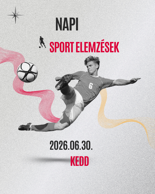 Futballista futás közben, labdával, „Napi Sport Elemzések” felirat és dátum: 2026.06.30., kedd.