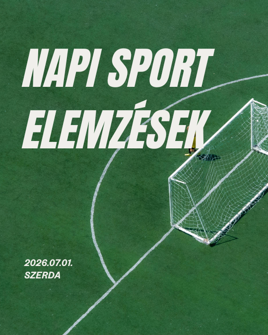 Zöld futballpálya, fehér kapuháló és „NAPI SPORT ELEMEZÉS” felirat, dátum: 2026.07.01. szerda.