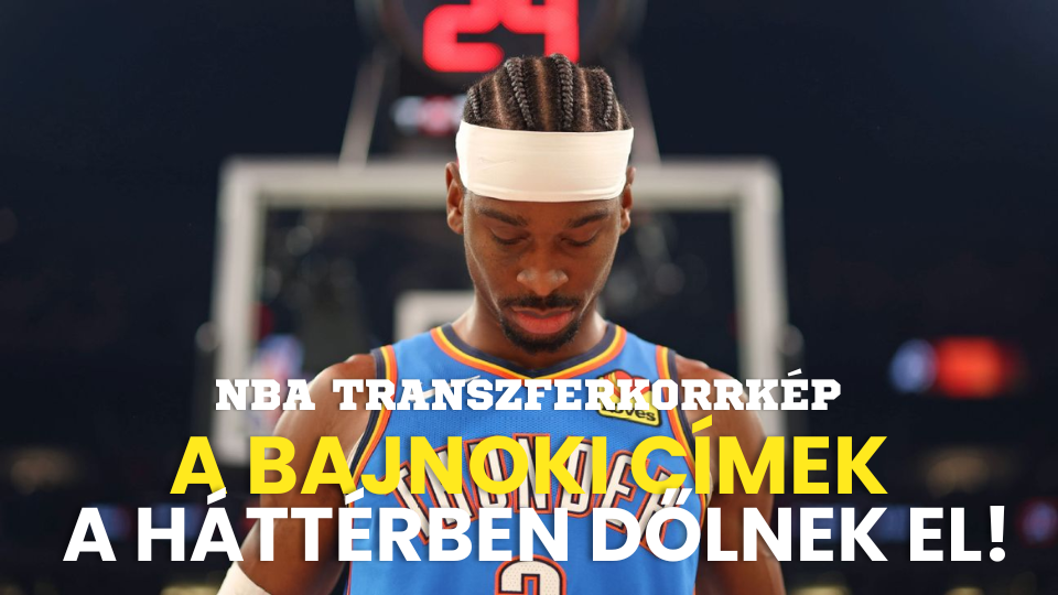 Basketballjátékos fehér fejpánttal, lehajtott fejjel, háttérben lelátó és piros digitális felirat.